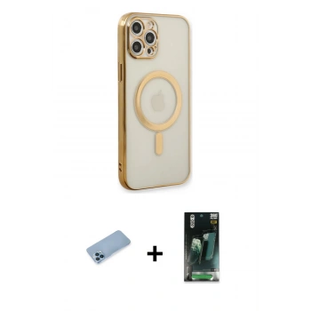 MARSİLYAN™- iPhone 12 Pro Kılıf Doruk Minimal - Şeffaf 360 Full Body Arka Koruyucu + Shine Kamera Lens Koruma Cam - MI