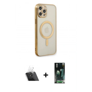 MARSİLYAN™- iPhone 12 Pro Kılıf Doruk Minimal - Şeffaf 360 Full Body Arka Koruyucu + Kamera Lens Koruma Cam - SF