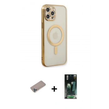 MARSİLYAN™- iPhone 12 Pro Kılıf Doruk Minimal - Şeffaf 360 Full Body Arka Koruyucu + Shine Kamera Lens Koruma Cam - SABE