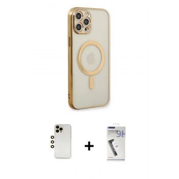 MARSİLYAN™- iPhone 12 Pro Kılıf Doruk Minimal - Şeffaf Uv Polymer Nano Ekran Koruyucu + Shine Kamera Lens - GD