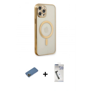 MARSİLYAN™- iPhone 12 Pro Kılıf Doruk Minimal - Şeffaf Uv Polymer Nano Ekran Koruyucu + Shine Kamera Lens Koruma Cam - GD