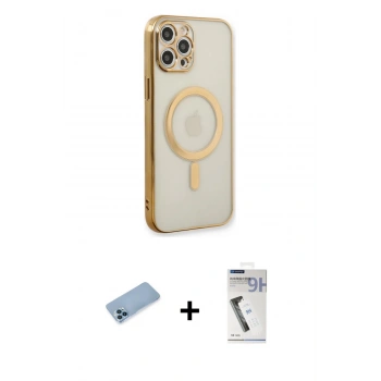 MARSİLYAN™- iPhone 12 Pro Kılıf Doruk Minimal - Şeffaf Uv Polymer Nano Ekran Koruyucu + Shine Kamera Lens Koruma Cam - MI