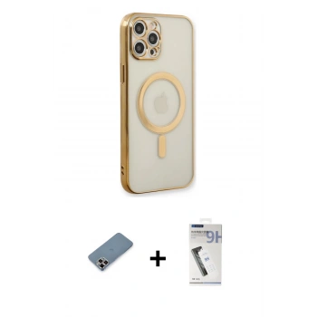 MARSİLYAN™- iPhone 12 Pro Kılıf Doruk Minimal - Şeffaf Uv Polymer Nano Ekran Koruyucu + Metal Kamera Lens Koruma Cam - MR