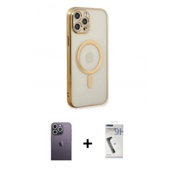 MARSİLYAN™- iPhone 12 Pro Kılıf Doruk Minimal - Şeffaf Uv Polymer Nano Ekran Koruyucu + Neon Fosforlu Kamera Lens - BZ