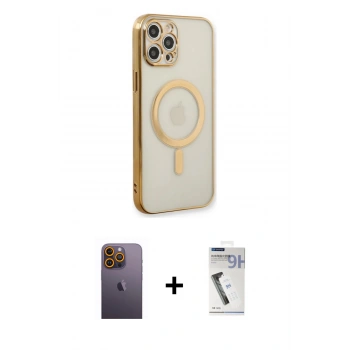 MARSİLYAN™- iPhone 12 Pro Kılıf Doruk Minimal - Şeffaf Uv Polymer Nano Ekran Koruyucu + Neon Fosforlu Kamera Lens - SI