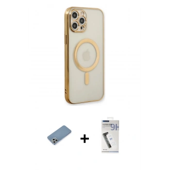 MARSİLYAN™- iPhone 12 Pro Kılıf Doruk Minimal - Şeffaf Uv Polymer Nano Ekran Koruyucu + Shine Kamera Lens Koruma Cam - GS