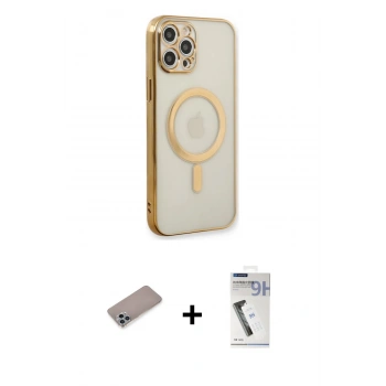 MARSİLYAN™- iPhone 12 Pro Kılıf Doruk Minimal - Şeffaf Uv Polymer Nano Ekran Koruyucu + Shine Kamera Lens Koruma Cam - SABE