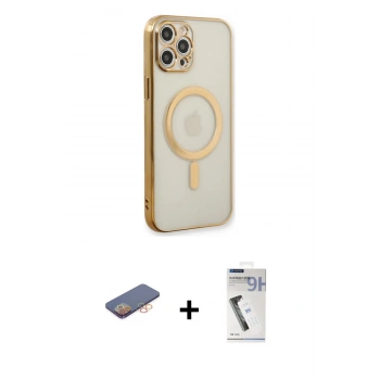 MARSİLYAN™- iPhone 12 Pro Kılıf Doruk Minimal - Şeffaf Uv Polymer Nano Ekran Koruyucu + Renkli Kamera Lens Koruma Cam - TU
