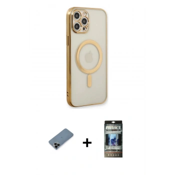 MARSİLYAN™- iPhone 12 Pro Kılıf Doruk Minimal - Siyah 34D Hayalet Izgaralı Cam + Shine Kamera Lens Koruma Cam - SH