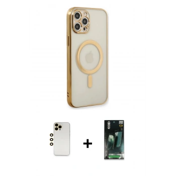 MARSİLYAN™- iPhone 12 Pro Kılıf Doruk Minimal - Siyah 360 Mat Full Body Arka Koruyucu + Shine Kamera Lens - GD