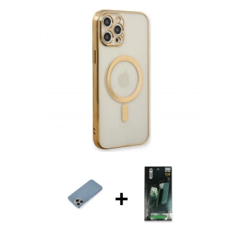 MARSİLYAN™- iPhone 12 Pro Kılıf Doruk Minimal - Siyah 360 Mat Full Body Arka Koruyucu + Shine Kamera Lens Koruma Cam - GI