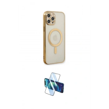 MARSİLYAN™- iPhone 12 Pro Kılıf Doruk Minimal - Siyah 3D Antistatik Cam Ekran Koruyucu