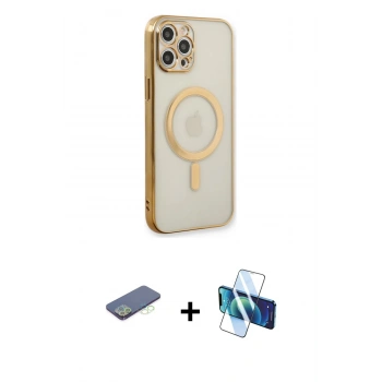 MARSİLYAN™- iPhone 12 Pro Kılıf Doruk Minimal - Siyah 3D Antistatik Cam Ekran Koruyucu + Renkli Kamera Lens Koruma Cam - YL