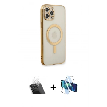 MARSİLYAN™- iPhone 12 Pro Kılıf Doruk Minimal - Siyah 3D Antistatik Seramik Nano Ekran Koruyucu + Kamera Lens Koruma Cam - SF