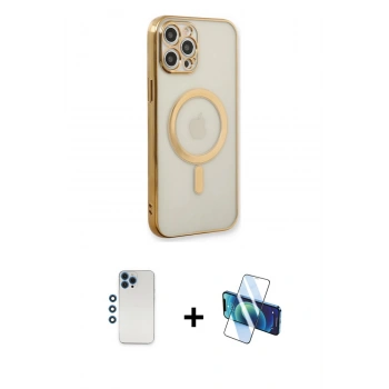 MARSİLYAN™- iPhone 12 Pro Kılıf Doruk Minimal - Siyah 3D Antistatik Seramik Nano Ekran Koruyucu + Shine Kamera Lens - MI