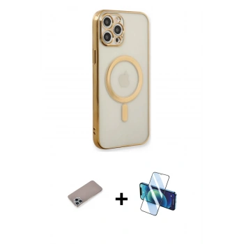 MARSİLYAN™- iPhone 12 Pro Kılıf Doruk Minimal - Siyah 3D Antistatik Seramik Nano Ekran Koruyucu + Shine Kamera Lens Koruma Cam - SABE