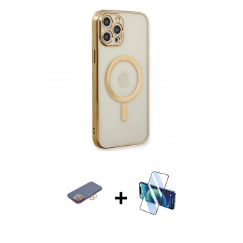MARSİLYAN™- iPhone 12 Pro Kılıf Doruk Minimal - Siyah 3D Antistatik Seramik Nano Ekran Koruyucu + Renkli Kamera Lens Koruma Cam - TU