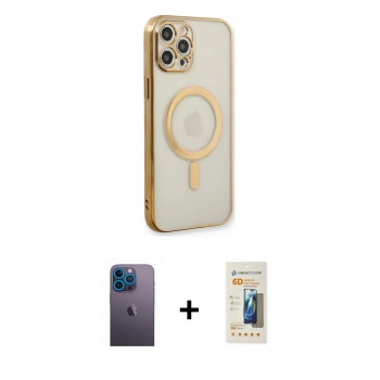 MARSİLYAN™- iPhone 12 Pro Kılıf Doruk Minimal - Siyah 6D Mat Seramik Hayalet Nano Ekran Koruyucu + Neon Fosforlu Kamera Lens - MI