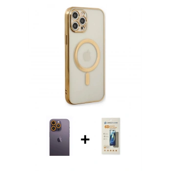 MARSİLYAN™- iPhone 12 Pro Kılıf Doruk Minimal - Siyah 6D Mat Seramik Hayalet Nano Ekran Koruyucu + Neon Fosforlu Kamera Lens - SI