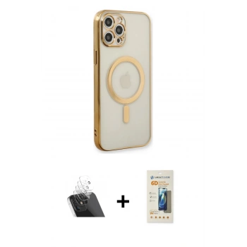 MARSİLYAN™- iPhone 12 Pro Kılıf Doruk Minimal - Siyah 6D Mat Seramik Hayalet Nano Ekran Koruyucu + Kamera Lens Koruma Cam - SF