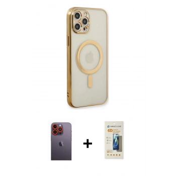 MARSİLYAN™- iPhone 12 Pro Kılıf Doruk Minimal - Siyah 6D Mat Seramik Hayalet Nano Ekran Koruyucu + Neon Fosforlu Kamera Lens - TU