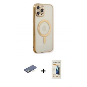 MARSİLYAN™- iPhone 12 Pro Kılıf Doruk Minimal - Siyah 6D Mat Seramik Hayalet Nano Ekran Koruyucu + Renkli Kamera Lens Koruma Cam - YL