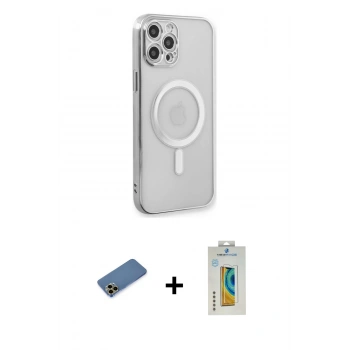 MARSİLYAN™- iPhone 12 Pro Kılıf Doruk Minimal - Siyah Polymer Nano Ekran Koruyucu + Shine Kamera Lens Koruma Cam - GD
