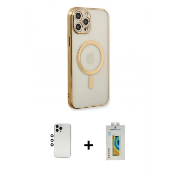 MARSİLYAN™- iPhone 12 Pro Kılıf Doruk Minimal - Siyah Polymer Nano Ekran Koruyucu + Shine Kamera Lens - GS