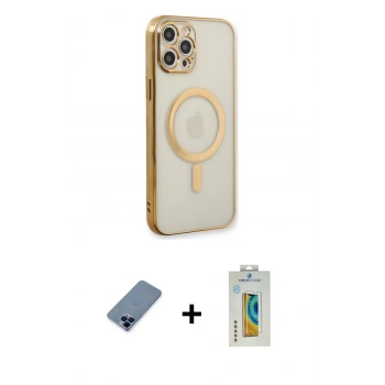 MARSİLYAN™- iPhone 12 Pro Kılıf Doruk Minimal - Siyah Polymer Nano Ekran Koruyucu + Metal Kamera Lens Koruma Cam - MI