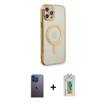 MARSİLYAN™- iPhone 12 Pro Kılıf Doruk Minimal - Siyah Polymer Nano Ekran Koruyucu + Neon Fosforlu Kamera Lens - MI