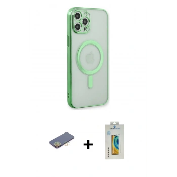MARSİLYAN™- iPhone 12 Pro Kılıf Doruk Minimal - Siyah Polymer Nano Ekran Koruyucu + Renkli Kamera Lens Koruma Cam - SI