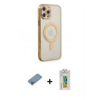 MARSİLYAN™- iPhone 12 Pro Kılıf Doruk Minimal - Siyah Polymer Nano Ekran Koruyucu + Shine Kamera Lens Koruma Cam - GI