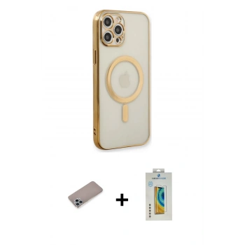 MARSİLYAN™- iPhone 12 Pro Kılıf Doruk Minimal - Siyah Polymer Nano Ekran Koruyucu + Shine Kamera Lens Koruma Cam - SABE