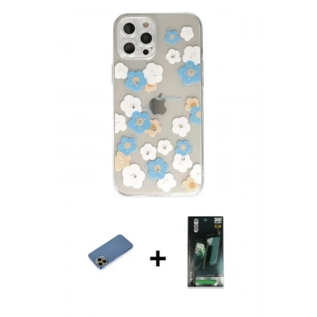 MARSİLYAN™- iPhone 12 Pro Kılıf Eksen Asil Prime - Şeffaf 360 Full Body Arka Koruyucu + Shine Kamera Lens Koruma Cam - GD