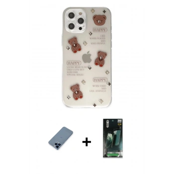 MARSİLYAN™- iPhone 12 Pro Kılıf Eksen Asil Prime - Şeffaf 360 Full Body Arka Koruyucu + Metal Kamera Lens Koruma Cam - MI