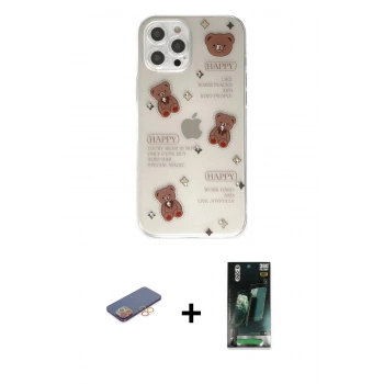 MARSİLYAN™- iPhone 12 Pro Kılıf Eksen Asil Prime - Şeffaf 360 Full Body Arka Koruyucu + Renkli Kamera Lens Koruma Cam - TU