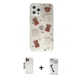 MARSİLYAN™- iPhone 12 Pro Kılıf Eksen Asil Prime - Şeffaf Uv Polymer Nano Ekran Koruyucu + Shine Kamera Lens - GD
