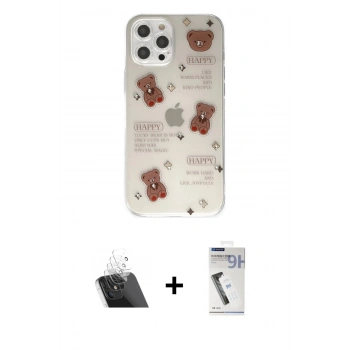 MARSİLYAN™- iPhone 12 Pro Kılıf Eksen Asil Prime - Şeffaf Uv Polymer Nano Ekran Koruyucu + Kamera Lens Koruma Cam - SF