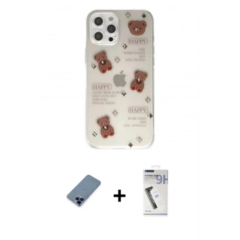 MARSİLYAN™- iPhone 12 Pro Kılıf Eksen Asil Prime - Şeffaf Uv Polymer Nano Ekran Koruyucu + Metal Kamera Lens Koruma Cam - MI