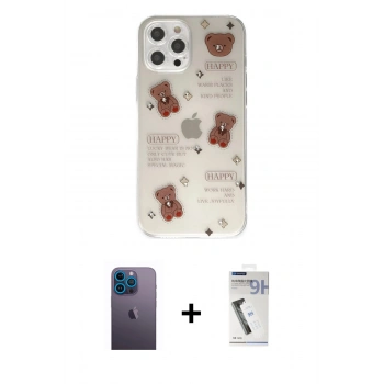 MARSİLYAN™- iPhone 12 Pro Kılıf Eksen Asil Prime - Şeffaf Uv Polymer Nano Ekran Koruyucu + Neon Fosforlu Kamera Lens - MI