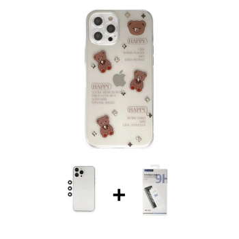 MARSİLYAN™- iPhone 12 Pro Kılıf Eksen Asil Prime - Şeffaf Uv Polymer Nano Ekran Koruyucu + Shine Kamera Lens - GS