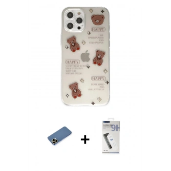 MARSİLYAN™- iPhone 12 Pro Kılıf Eksen Asil Prime - Şeffaf Uv Polymer Nano Ekran Koruyucu + Shine Kamera Lens Koruma Cam - GD