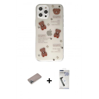 MARSİLYAN™- iPhone 12 Pro Kılıf Eksen Asil Prime - Şeffaf Uv Polymer Nano Ekran Koruyucu + Shine Kamera Lens Koruma Cam - SABE
