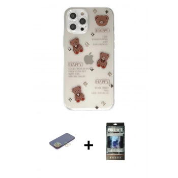MARSİLYAN™- iPhone 12 Pro Kılıf Eksen Asil Prime - Siyah 34D Hayalet Izgaralı Cam + Renkli Kamera Lens Koruma Cam - SI