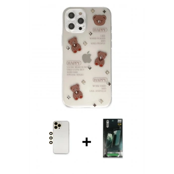 MARSİLYAN™- iPhone 12 Pro Kılıf Eksen Asil Prime - Siyah 360 Mat Full Body Arka Koruyucu + Shine Kamera Lens - GD