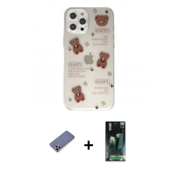 MARSİLYAN™- iPhone 12 Pro Kılıf Eksen Asil Prime - Siyah 360 Mat Full Body Arka Koruyucu + Metal Kamera Lens Koruma Cam - GD