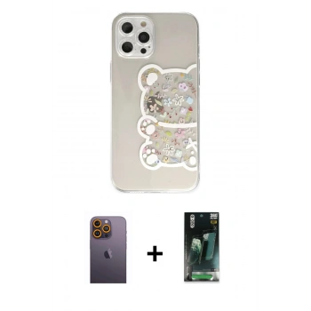 MARSİLYAN™- iPhone 12 Pro Kılıf Eksen Asil Prime - Siyah 360 Mat Full Body Arka Koruyucu + Neon Fosforlu Kamera Lens - SI