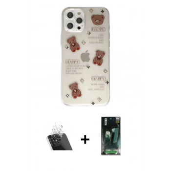 MARSİLYAN™- iPhone 12 Pro Kılıf Eksen Asil Prime - Siyah 360 Mat Full Body Arka Koruyucu + Kamera Lens Koruma Cam - SF