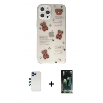 MARSİLYAN™- iPhone 12 Pro Kılıf Eksen Asil Prime - Siyah 360 Mat Full Body Arka Koruyucu + Shine Kamera Lens - MI