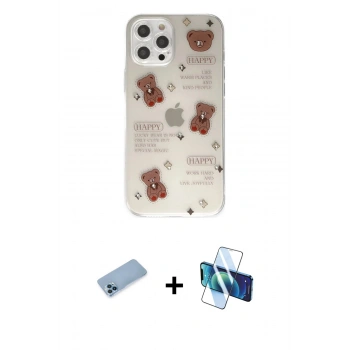 MARSİLYAN™- iPhone 12 Pro Kılıf Eksen Asil Prime - Siyah 3D Antistatik Cam Ekran Koruyucu + Shine Kamera Lens Koruma Cam - MI